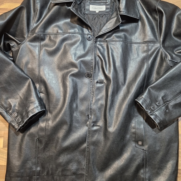 Calvin Klein Black Leather Jacket Men’s XL Quilted Lined - Picture 2 of 10